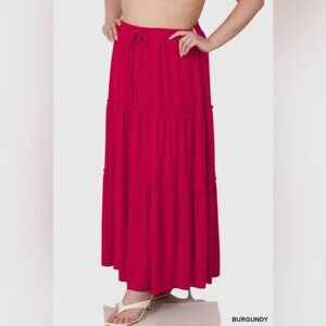 Boho Plus Size Drawstring Tiered Ruffle Maxi Skirt